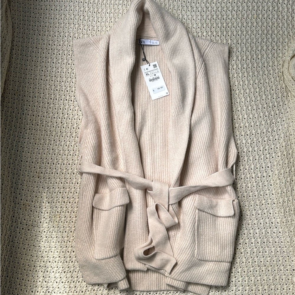 Zara Vest Sweater Cardigan w/Tie - XL